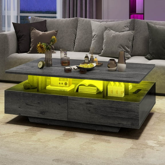 Craftian Modern LED Coffee Table, Center Tables with Storage for Living Room, Gray
