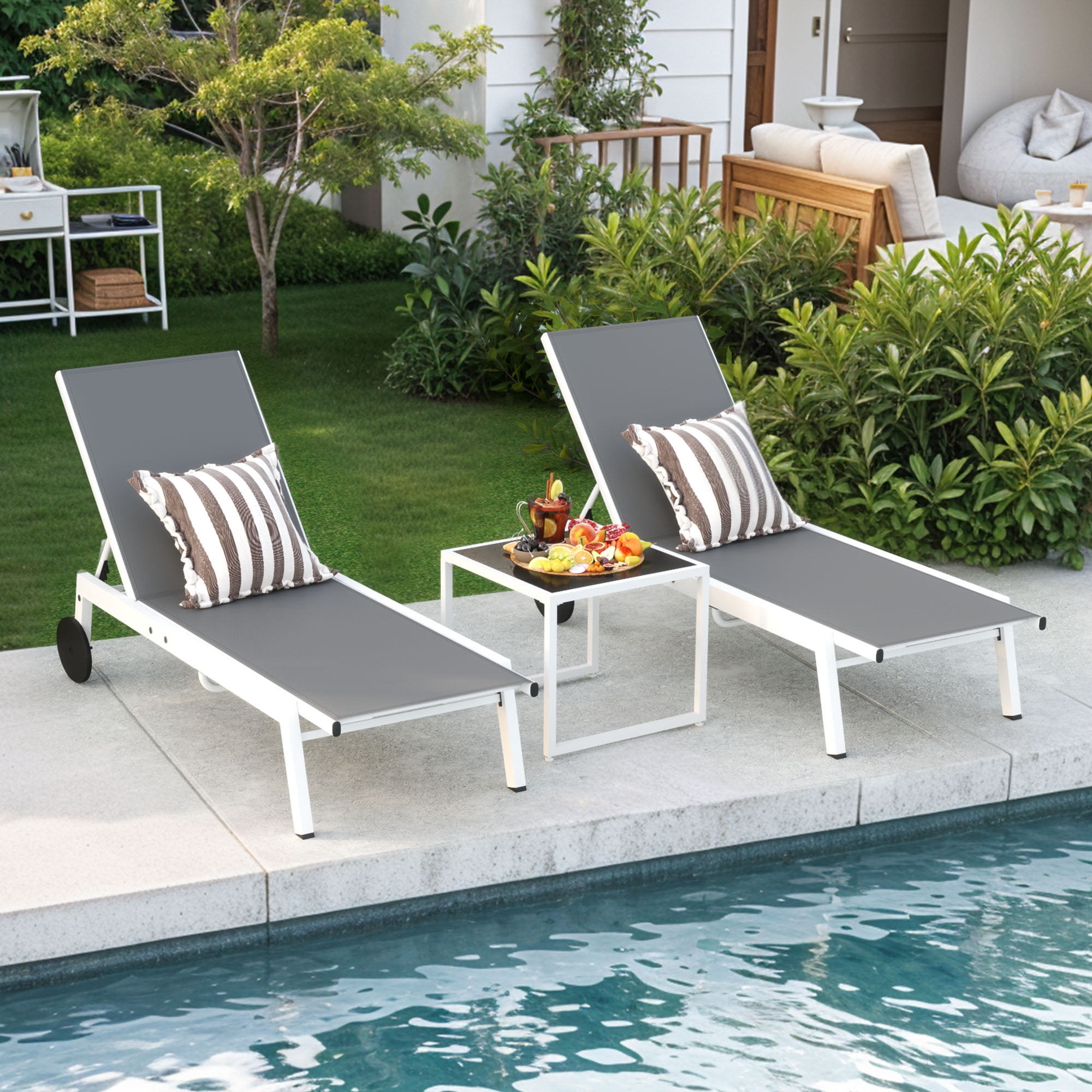 Craftian Outdoor Chaise Lounge Chairs Set with Side Table, Adjustable ...