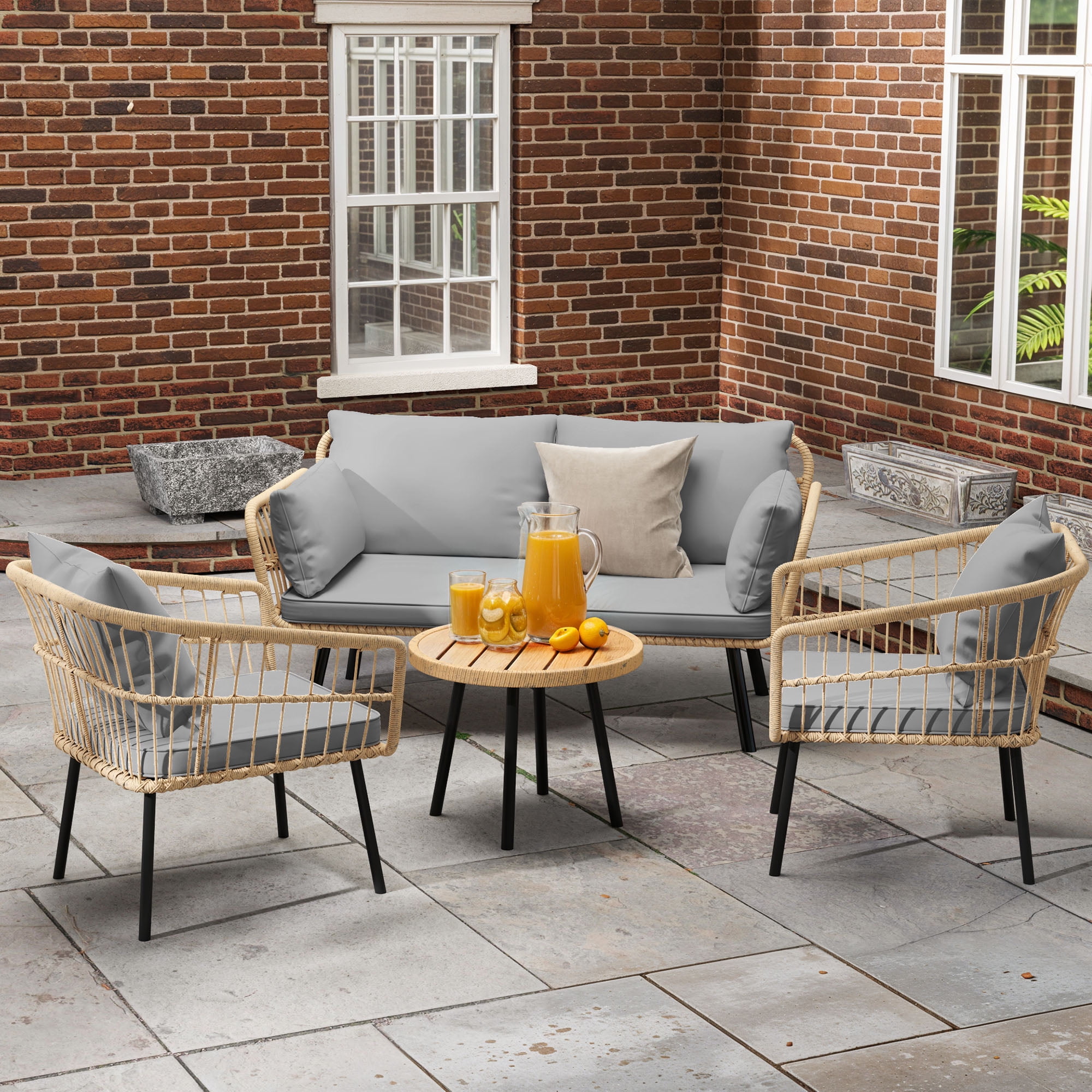 Craftian Outdoor Conversation Set,4-Piece Bistro Set with Loveseat for Patio Furniture Set - Gray