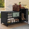 thumbnail image 1 of Craftian Outdoor Resin Deck Box, Weatherproof Rattan Outdoor Shoe Bench with Pool Storage - Black, 1 of 10