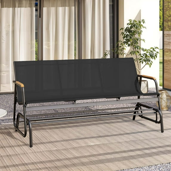Craftian Patio Glider Outdoor Rocking Bench Double 3 Person Chair Loveseat Armchair Backyard, Black