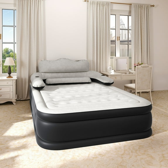 Uforic Queen Air Mattress w/ Headboard & Pump, 18" Inflatable Bed, Carry Bag & Repair Kit, Black