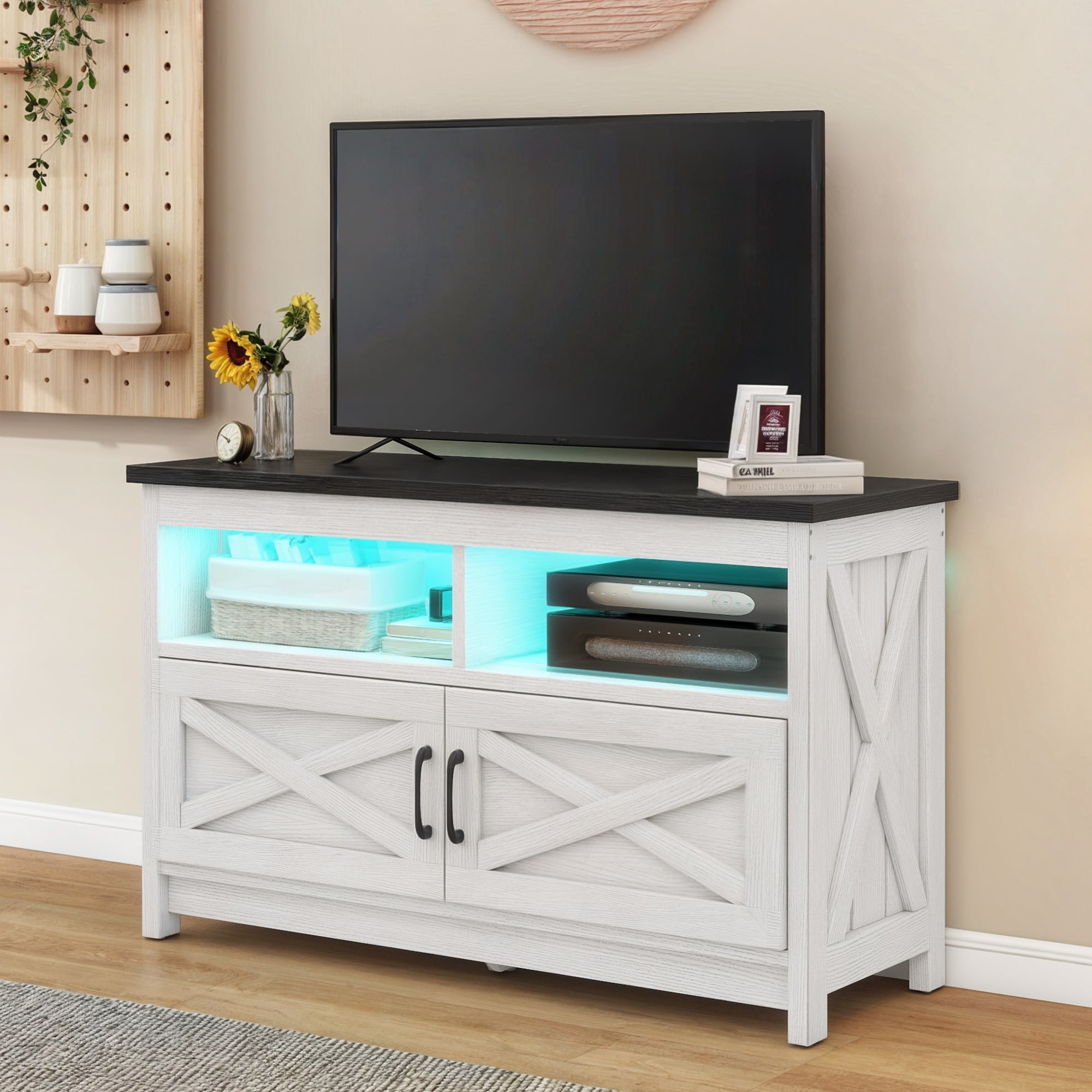 Craftian small led tv stand for 40 inches tv w power outlets farmhouse