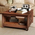 thumbnail image 1 of Craftian Square Coffee Tables with Storage, Farmhouse Wood Center Table for Living Room, Walnut, 1 of 6
