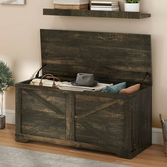 Craftian Storage Chest Storage Trunk with 2 Safety Hinges Storage Bench Shoe Bench Modern Style 15.7 x 39.4 x 18.5 Inches for Entryway, Bedroom Living Room - Dark Rustic Oak