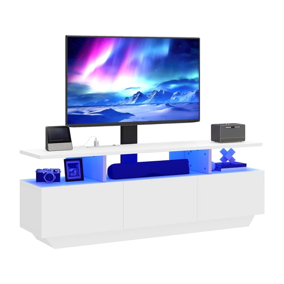 Craftian TV Stand with Mount, Power Outlets & LED, Entertainment Center for Up to 65" TV for Living Room, White