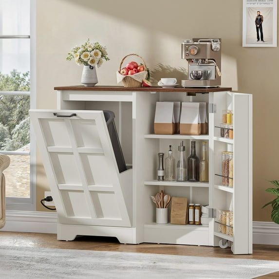 Craftian Tilt Out Trash Cabinet for 13-gal Trash Bin, Kitchen Storage Cabinet with Doors & Shelves, White