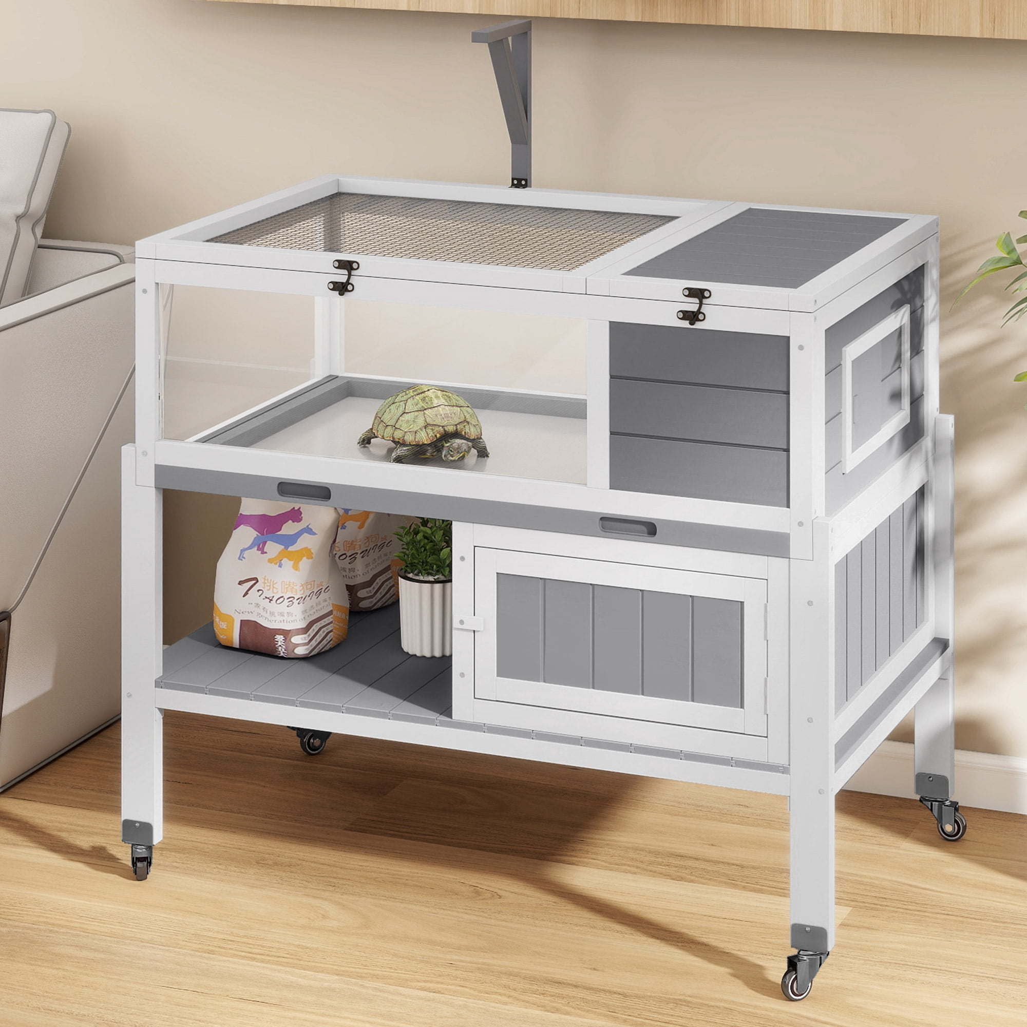 Craftian Wooden Tortoise Habitat Reptile Cage with Legs and Wheels