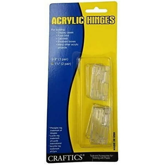 Craftics 1-3/4" x 1-1/2" Clear Acrylic Plasti-Hinge 2 Pack
