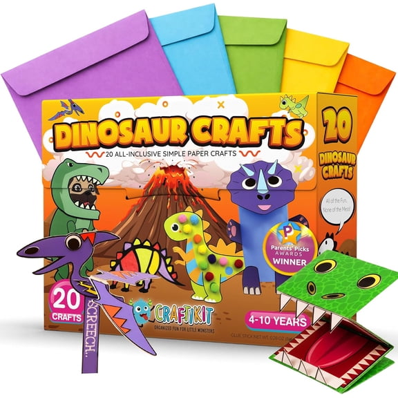 Craftikit 20 Award-Winning Dinosaur Crafts for Kids - All-Inclusive Fun Dinosaur Crafts for Kids Ages 3-10 - Organized Toddler Craft Kit