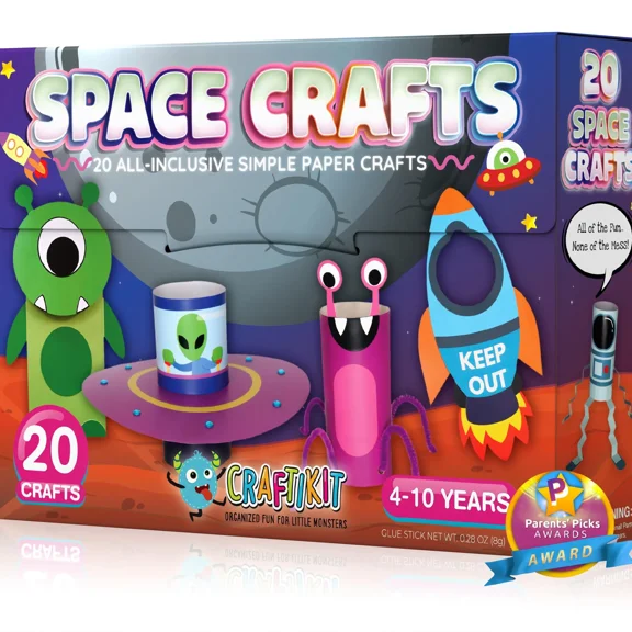 20 Crafts in a Box - 20 Simple Paper Crafts for Kids Ages 3-8 - Arts and Crafts Kit with Envelopes Glue Stick Tape - Low Mess Easy to Complete Fun for Creativity & Fine Motor Skills