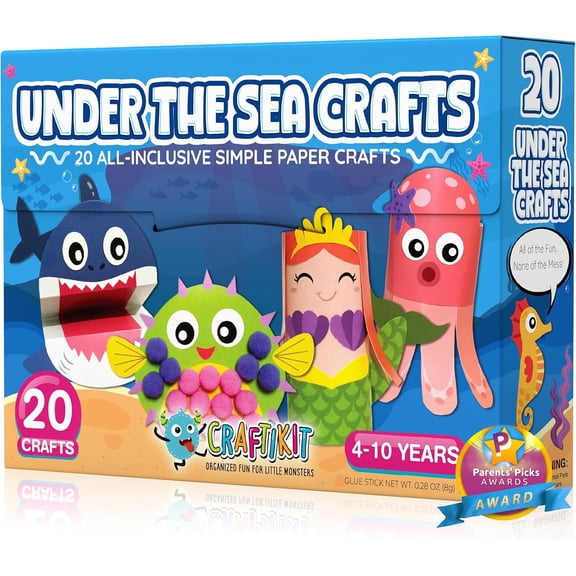 Craftikit 20 Under The Sea Arts & Crafts Kits for Kids  Mermaid & Sea Animal Paper Crafts for Girls & Boys Ages 4-10  Preschool Art Supplies & Toddler Craft Set