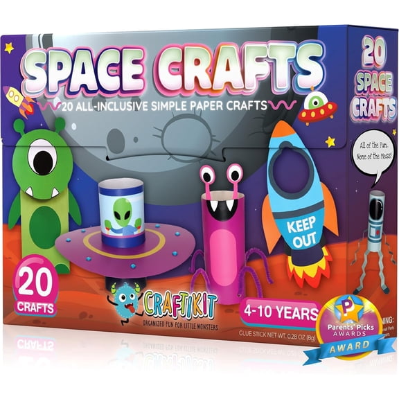 Craftikit 20 Space Arts & Crafts for Kids - All-Inclusive Fun Toddler Craft Kit, Ages 3-10, Galaxy-Themed Activities