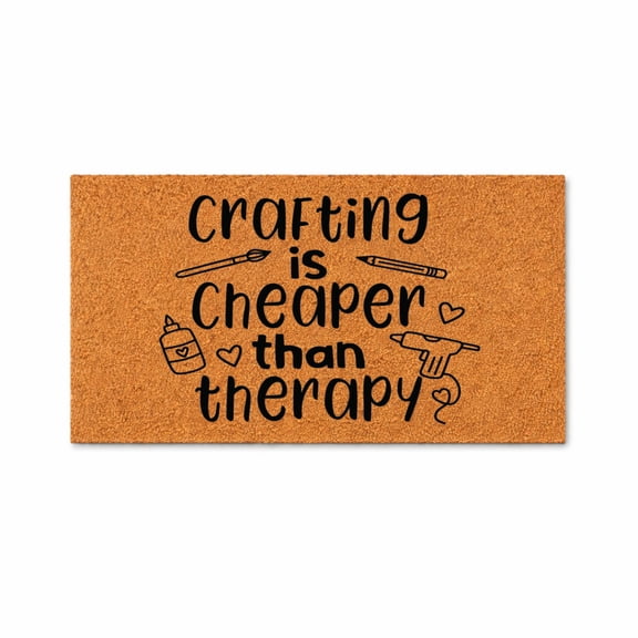 Crafting Is Cheaper Than Therapy, Doormat With Craft Tools Design - Brown Coir PVC Outdoor Doormat (36x72 inches) 5871