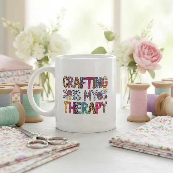 Crafting Is My Therapy Mug Colorful Crafting Mug Crafter Gift DIover Coffee Cup Maker Mug Cute Craft Room Mug
