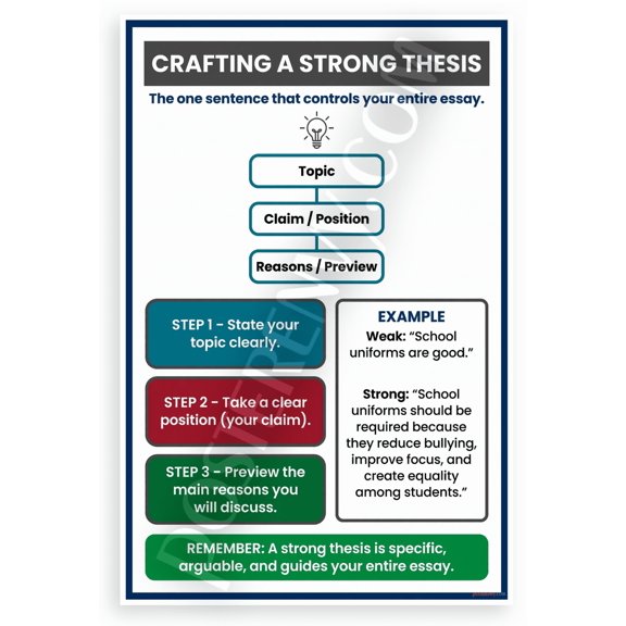 Crafting a Strong Thesis Educational Writing Guide 12x18 US Made Poster