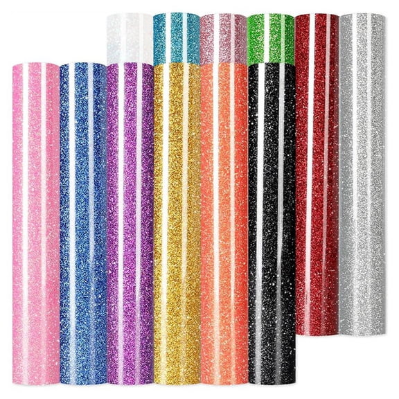 Crafting and DIY Apparel for and Silhouette Users 12-Pack Glitter HTV 12 x 10 in Sheets Easy to Cut and Weed