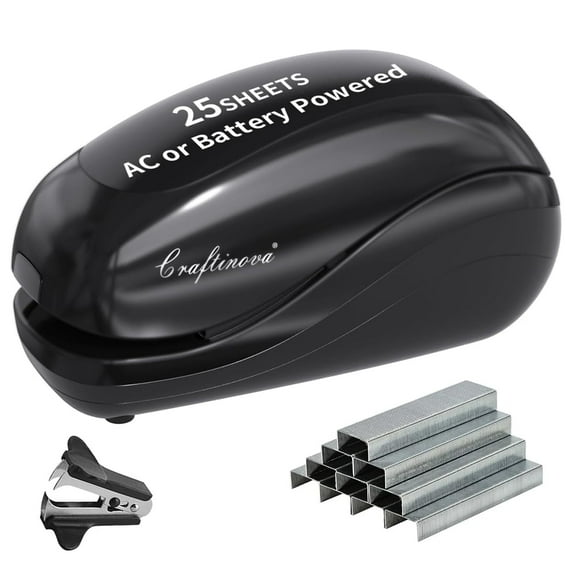 Craftinova Electric Stapler,Including 2000 Staples and 1 Staple Remover, Suitable for Palm Size and high Comfort25 Sheet Capacity, AC Adapter or Battery PoweredBattery not Included(B
