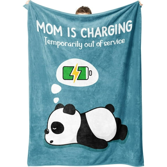 Craftique Funny Christmas Birthday Gifts for Mom Mom is Charging Blanket New Moms Gifts for Women Super Soft Blanket Throw for Napping Travel 60”×50”