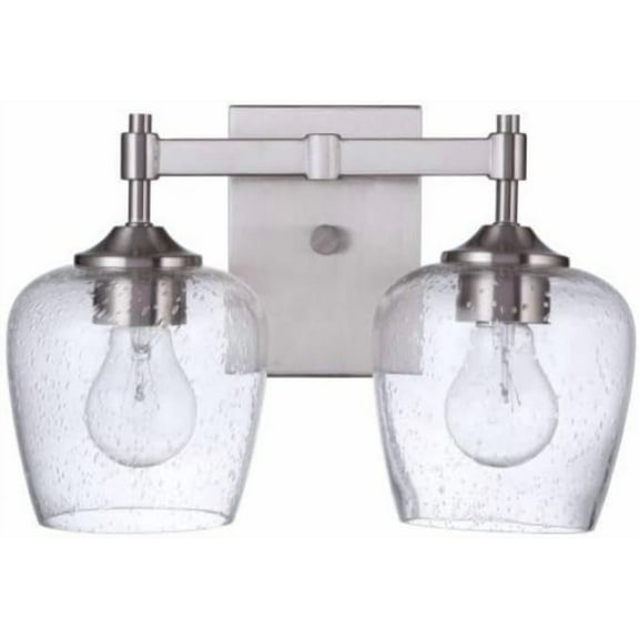 Craftmade 12413BNK2 Stellen Clear Seeded Glass Bathroom Vanity Lighting, 2-Light 120 Total Watts, 9"H x 13"W, Brushed Polished Nickel