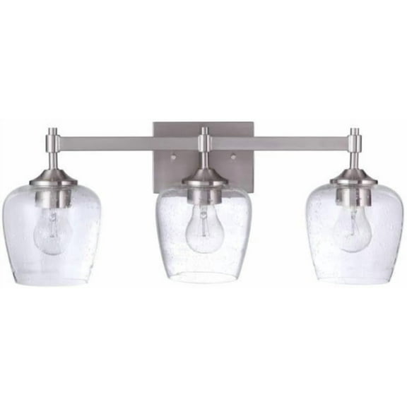 Craftmade 12422BNK3 Stellen Clear Seeded Glass Bathroom Vanity Lighting, 3-Light 180 Total Watts, 9"H x 22"W, Brushed Polished Nickel