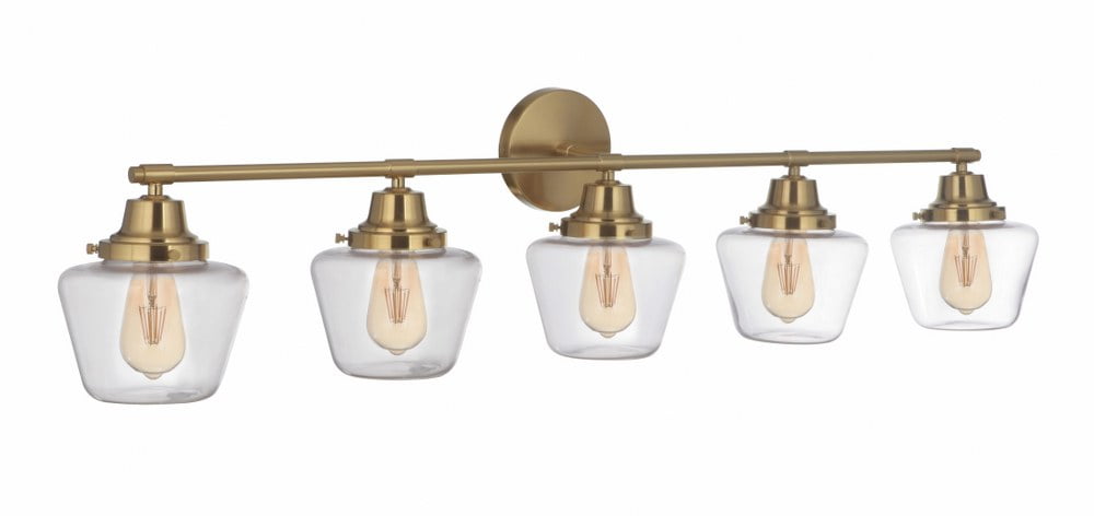 Essex 48'' Satin Brass 5-Light Vanity with Clear Glass Shades