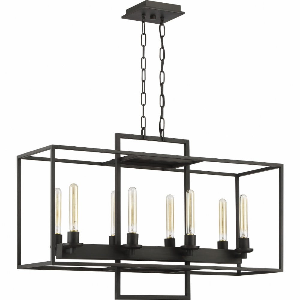 Aged Bronze Brushed 8-Light Linear Chandelier with Candle Bulbs