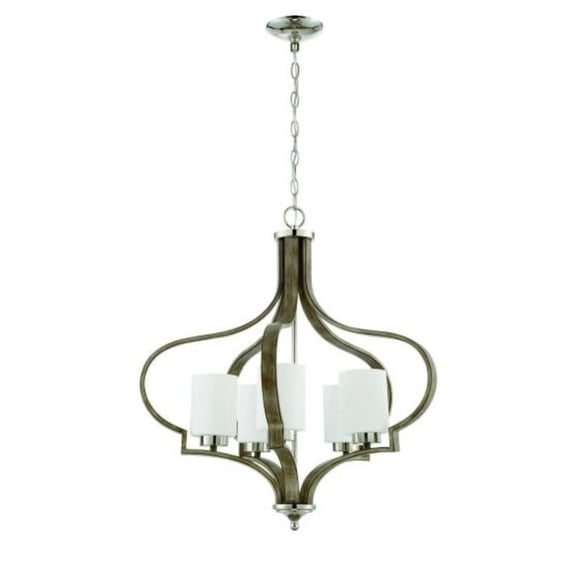 Craftmade 46725-PLNWF Jasmine 5-Light Chandelier in Polished Nickel/Weathered Fir