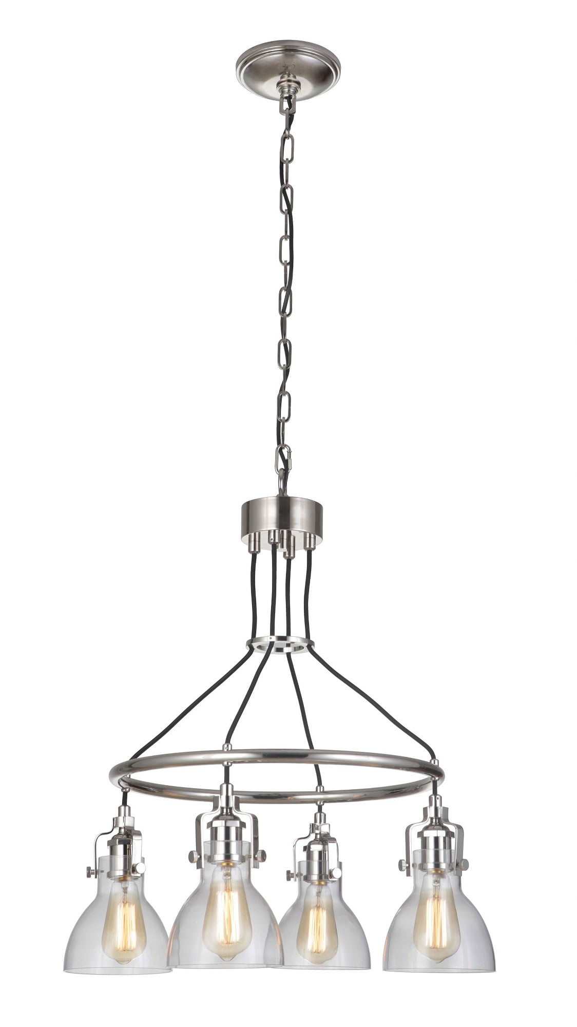 Elegant Polished Nickel 4-Light Chandelier with Clear Glass Shades