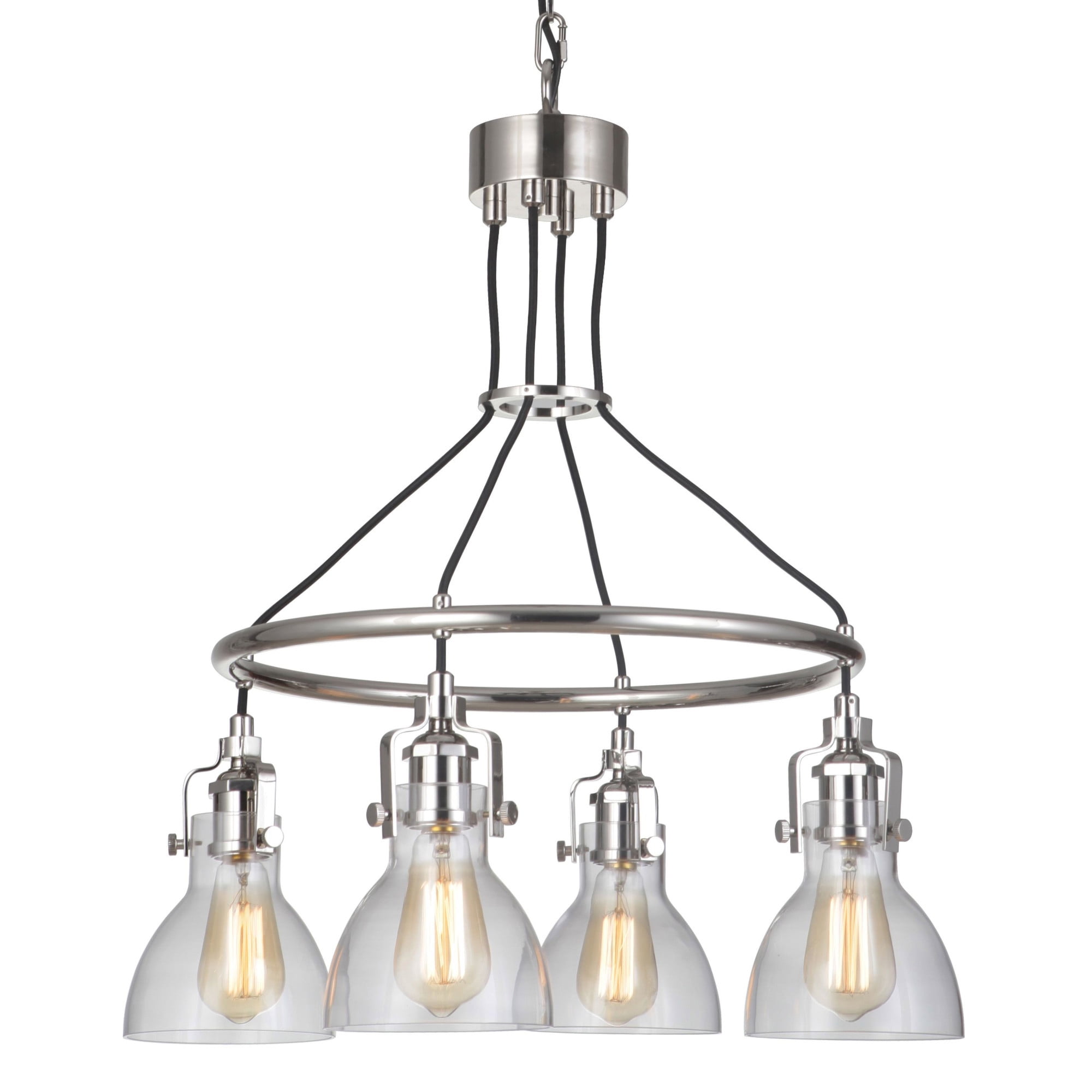 Elegant Polished Nickel 4-Light Chandelier with Clear Glass Shades