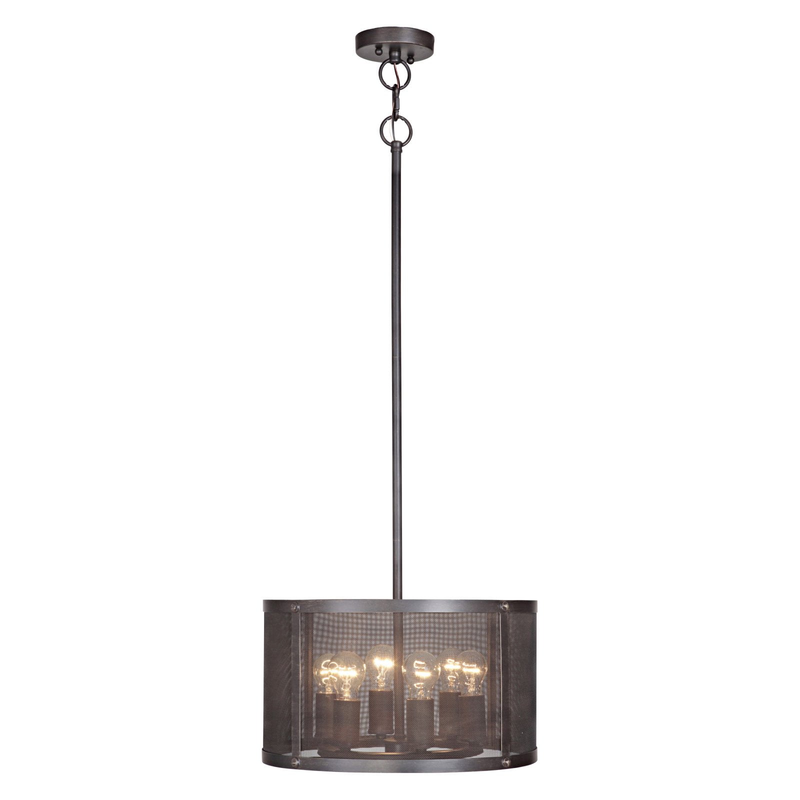 Matte Black Gilded Mesh Drum 17.88" Pendant Light