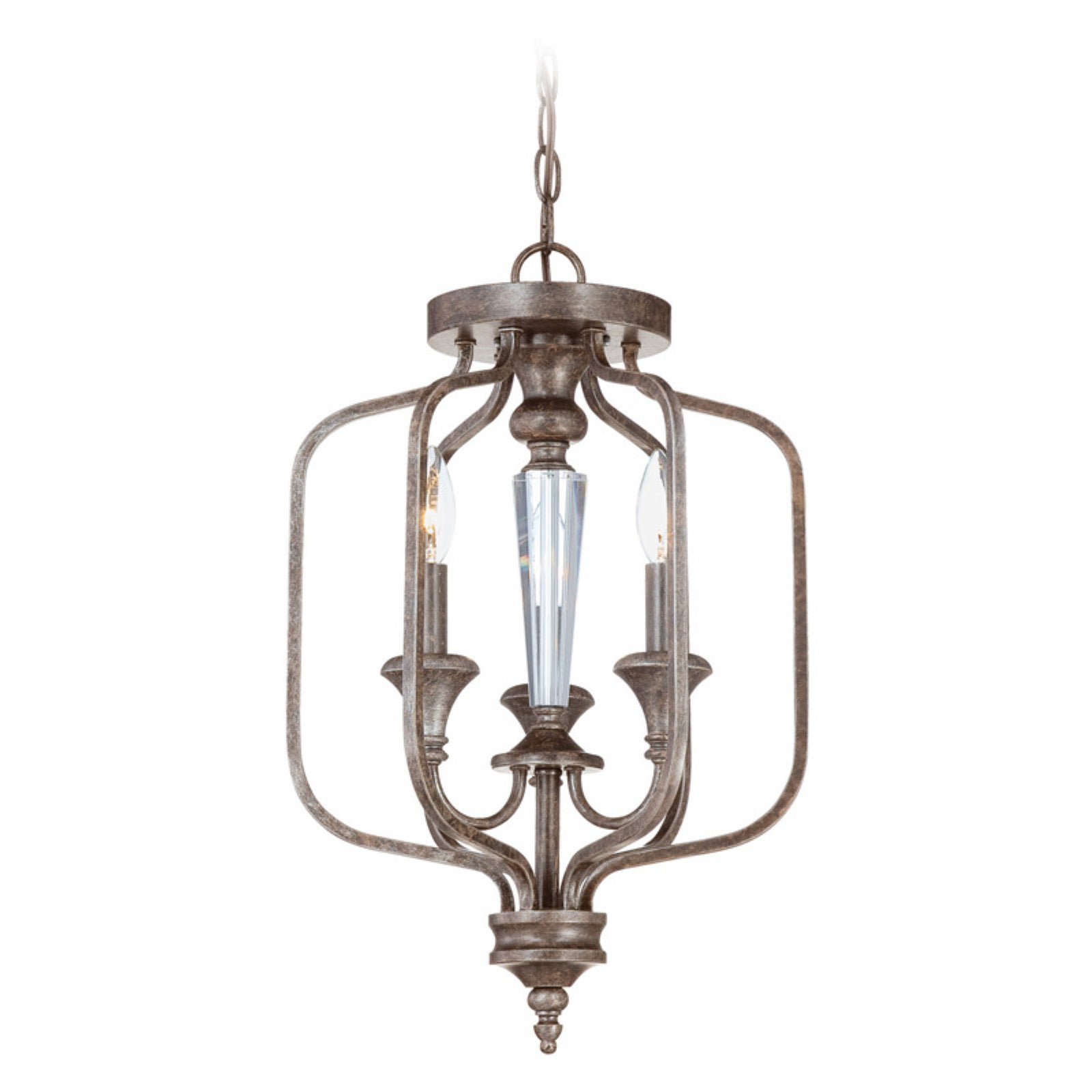 Distressed Bronze Crystal 3-Light Ceiling Chandelier