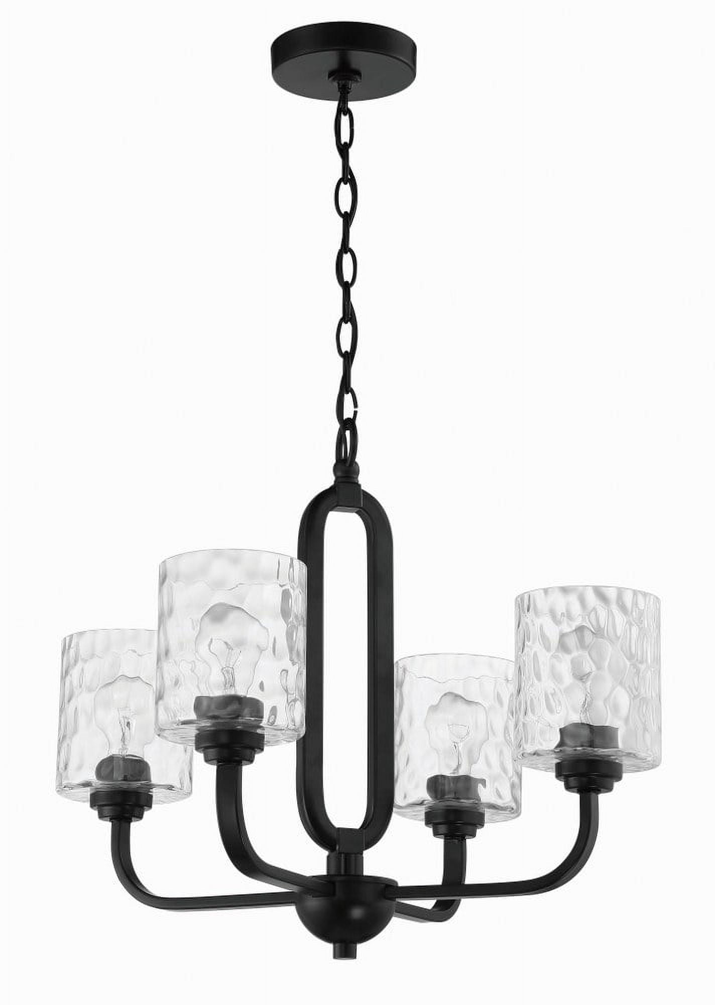 Flat Black 4-Light Chandelier with Clear Hammered Glass Shades