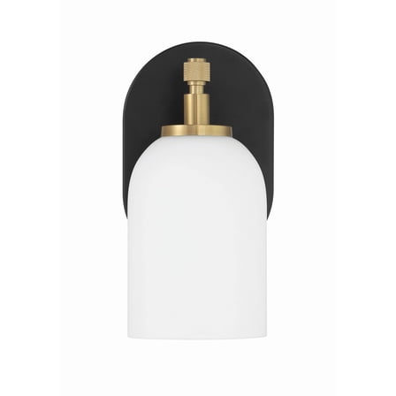 Craftmade - Council 1 Light 9 in. Flat Black/Satin Brass Finish Wall Sconce with White Frosted Glass