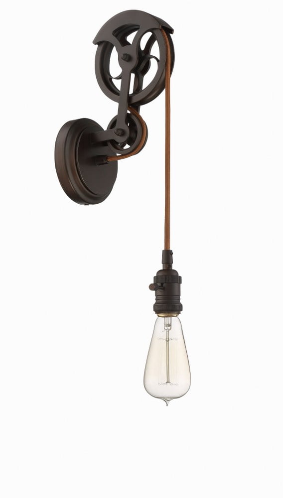 Aged Bronze Brushed Industrial Pulley Wall Sconce