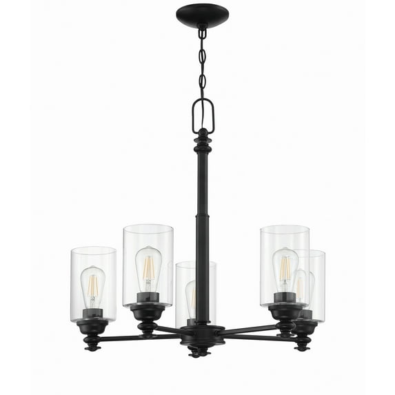 Craftmade Danbury Chandelier - 5 Flat Black (Clear Glass)