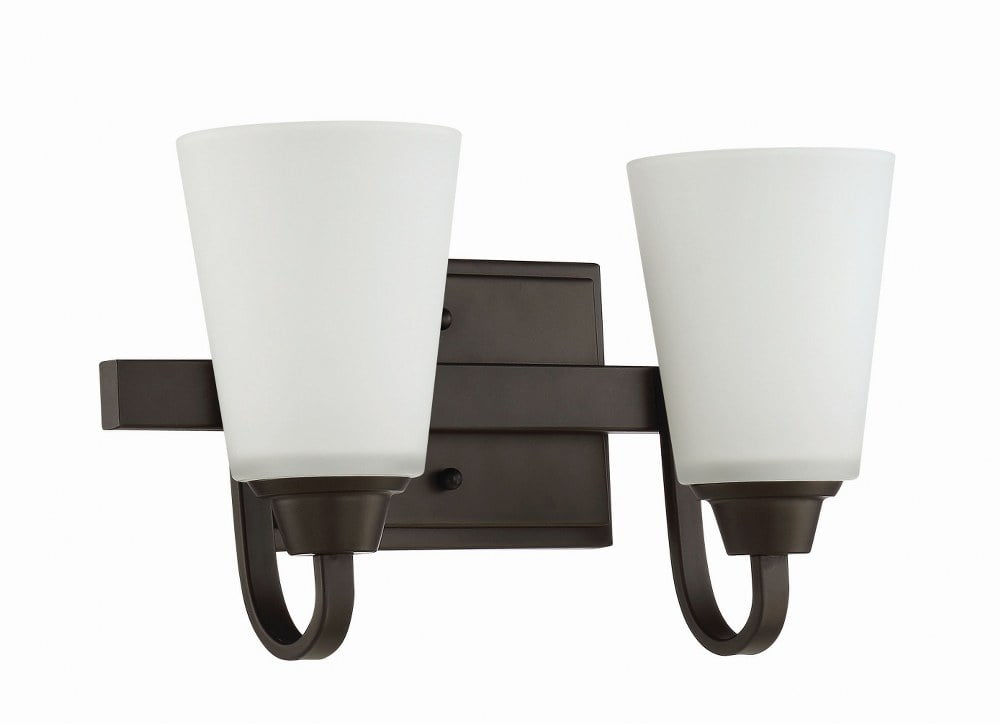 Espresso Brown 2-Light Wall Vanity with Frosted Glass Shades