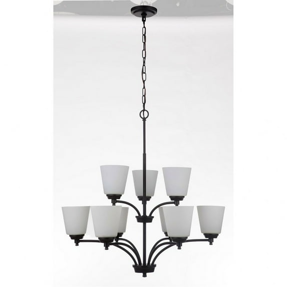 Craftmade Lighting 50229-FB-WG Tyler - Nine Light 2-Tier Chandelier in Transitional Style - 31.5 inches wide by 34 inches high White Frosted Glass Flat Black Finish