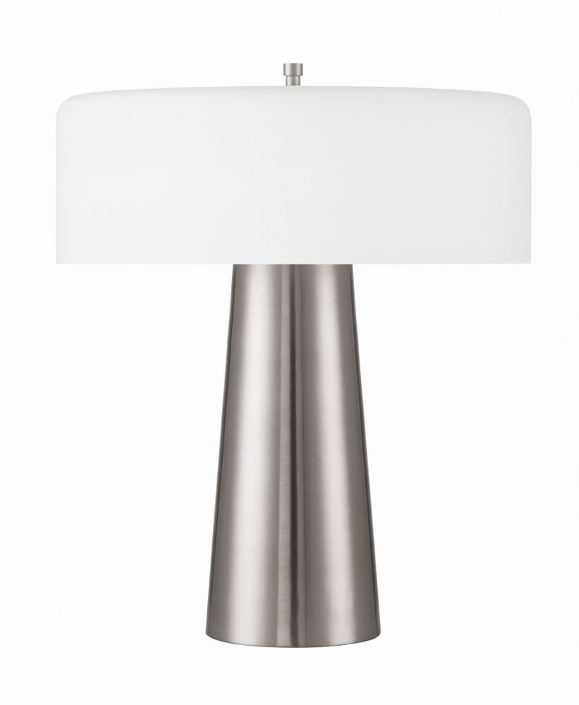 Silver and White Glass Drum Shade LED Table Lamp