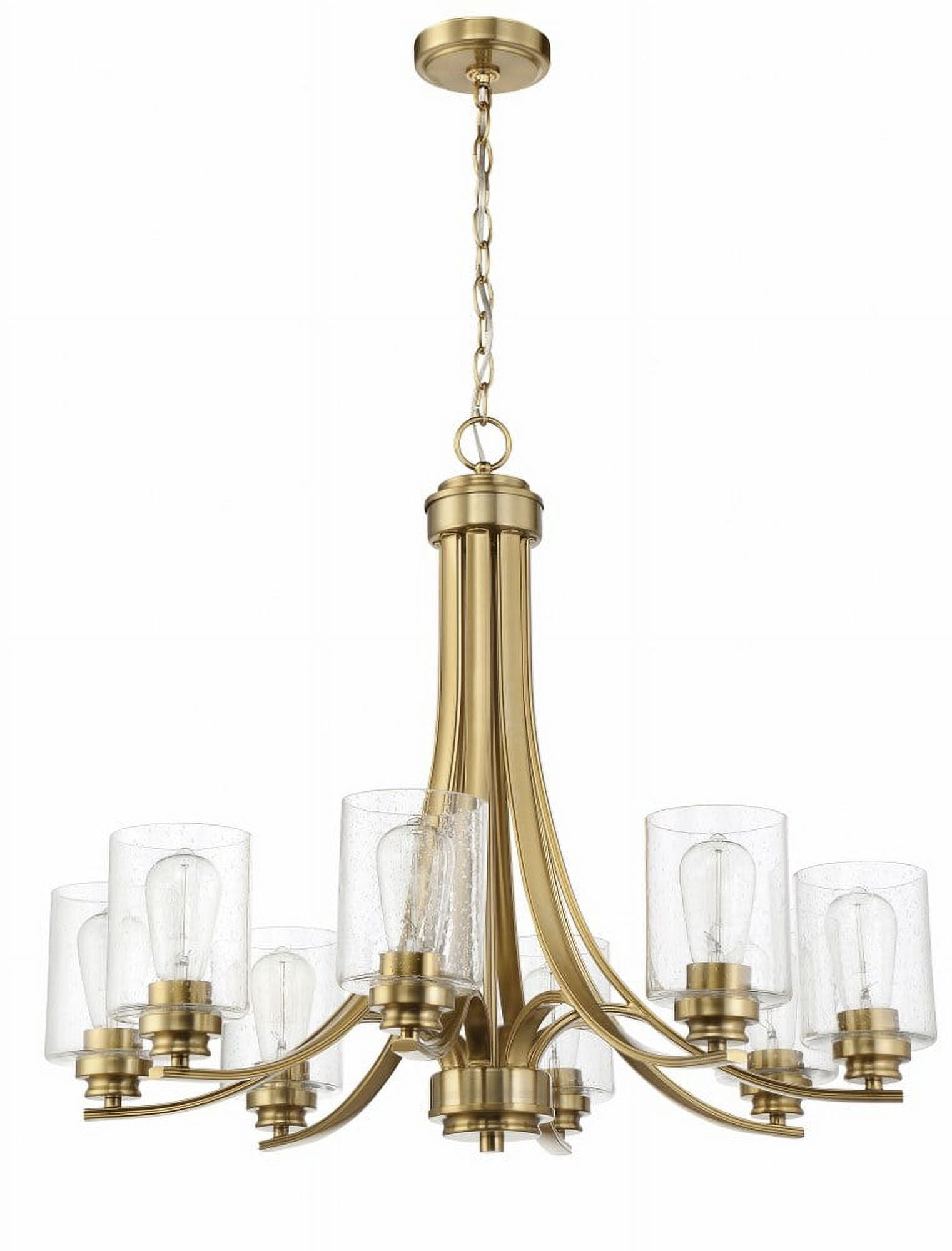 Satin Brass and Clear Seeded Glass 8-Light Chandelier