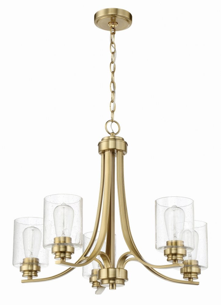 Elegant Satin Brass 5-Light Chandelier with Clear Seeded Glass