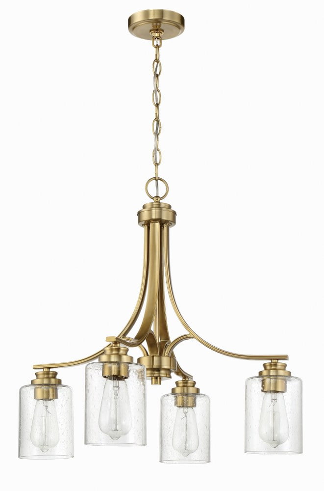 Satin Brass 4-Light Chandelier with Clear Seeded Glass Shades