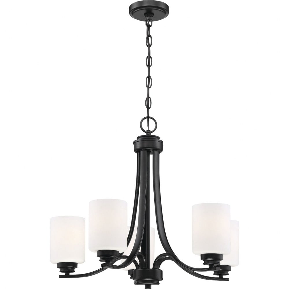 Flat Black and White Frosted Glass 5-Light Chandelier