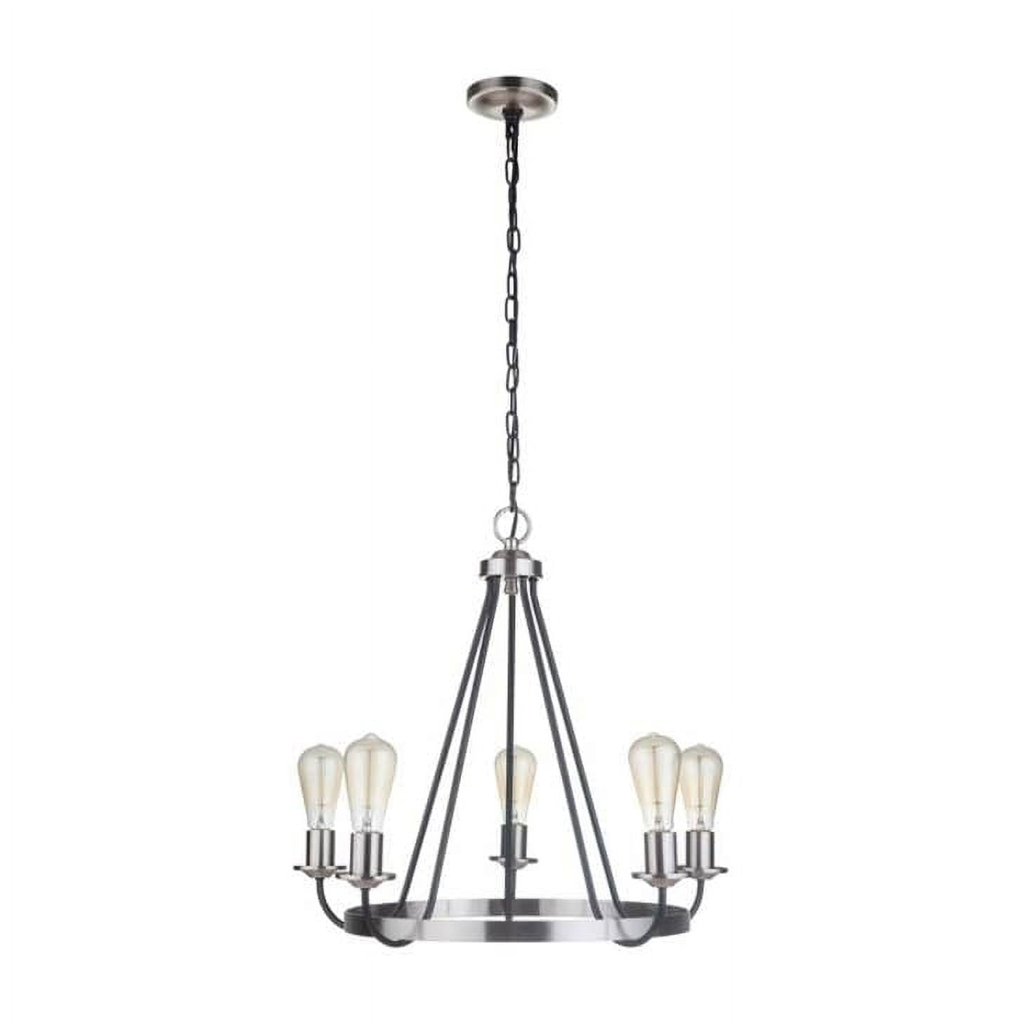 Polished Nickel and Black 5-Light Candle Chandelier