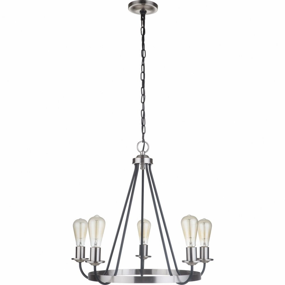 Polished Nickel and Black 5-Light Candle Chandelier