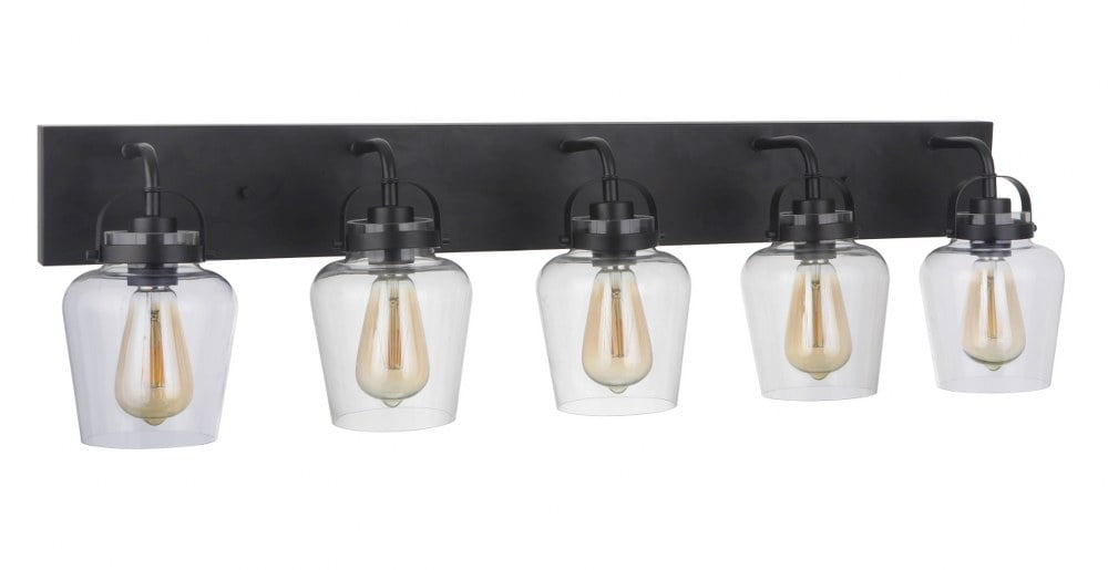 Trystan Flat Black 38" Steel 5-Light Vanity Light with Clear Glass