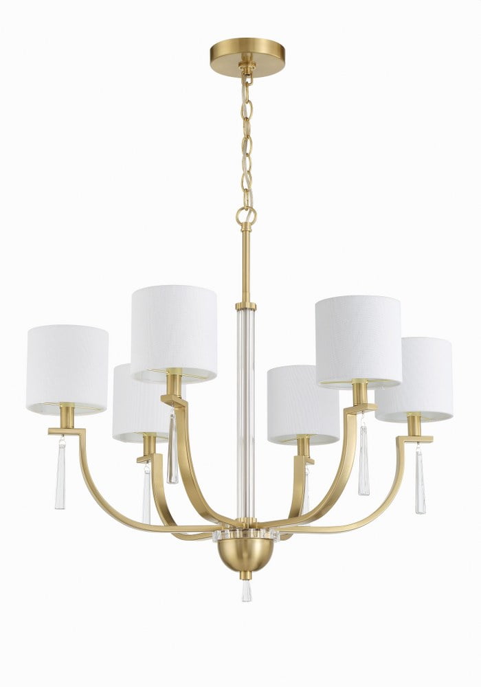 Fortuna Satin Brass 6-Light Chandelier with White Linen Shades