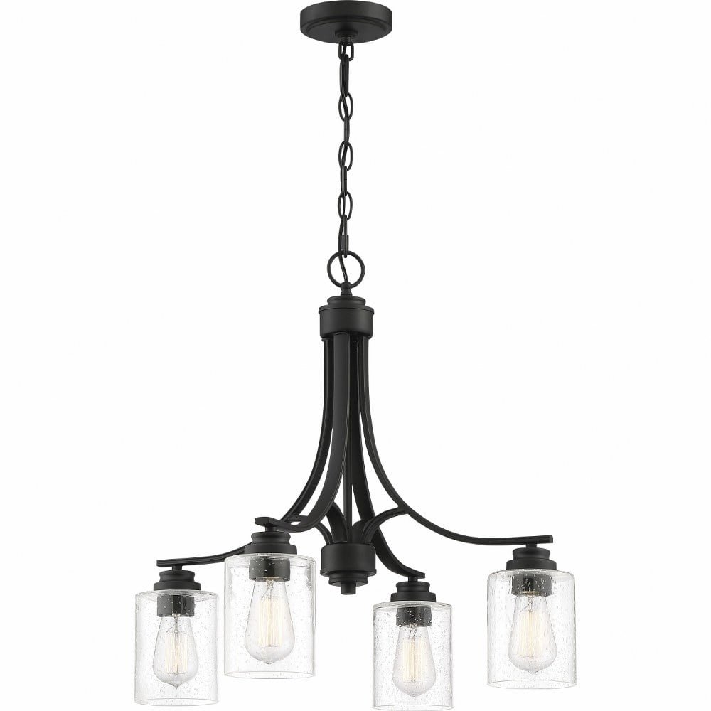 Flat Black and Clear Seeded Glass 4-Light Chandelier
