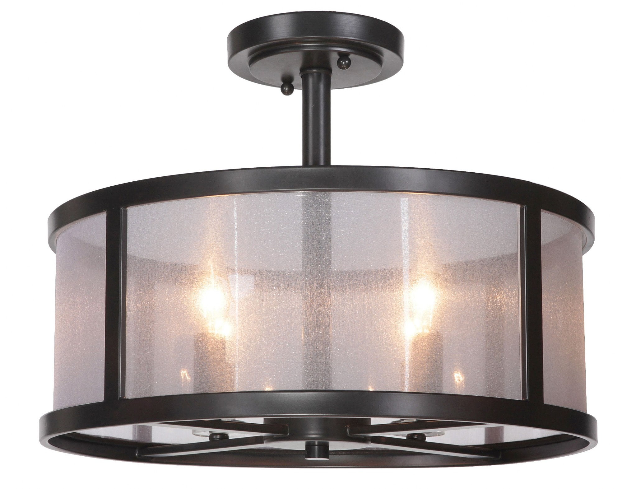 Matte Black and Wood 4-Light Drum Pendant