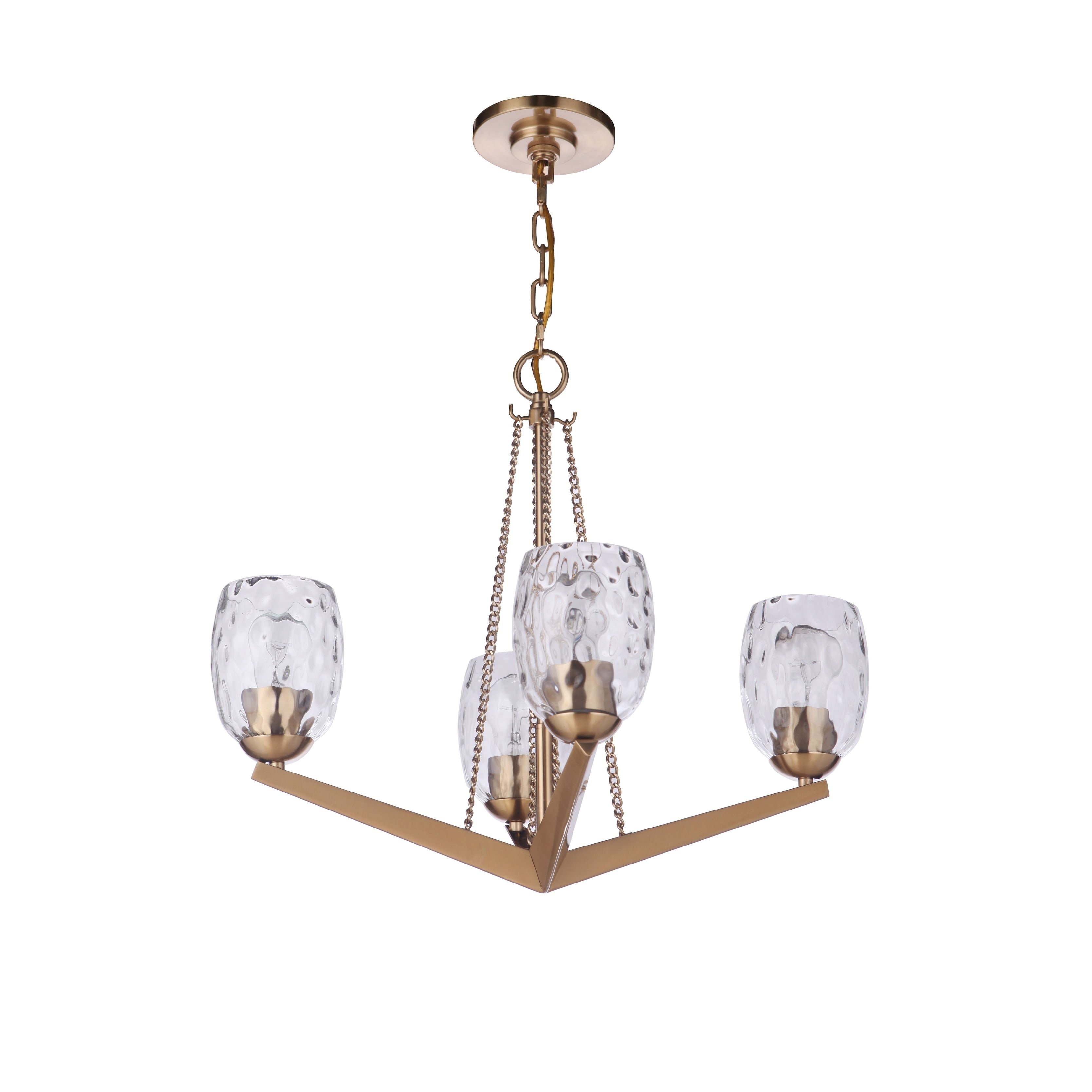 Satin Brass and Crystal 4-Light Chandelier with Water Glass Shades